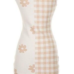 Le Lis Beige Floral and Checkered Midi Dress